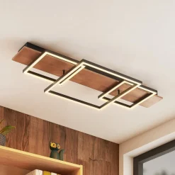 Lucande LED-loftlampe Chariska, 95 cm, sort, træ, CCT