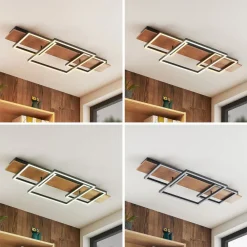 Lucande LED-loftlampe Chariska, 95 cm, sort, træ, CCT