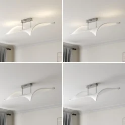 Lucande LED-loftlampe Edano, 122 cm, hvid, tekstil, dæmpbar