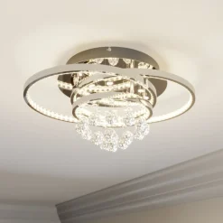 LED-loftlampe Keely, kromfarvet, krystal, 45 cm^Lucande Discount