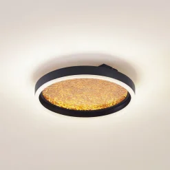 Lucande LED-loftlampe Menulis, sort/guld, PC, Ø 30 cm