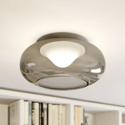 Lucande Loftlamper>LED-loftlampe Mijo, Ø 43 cm, røggrå, glas
