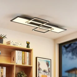 Lucande LED-loftlampe Narumi, CCT, 110 cm, sort, aluminium