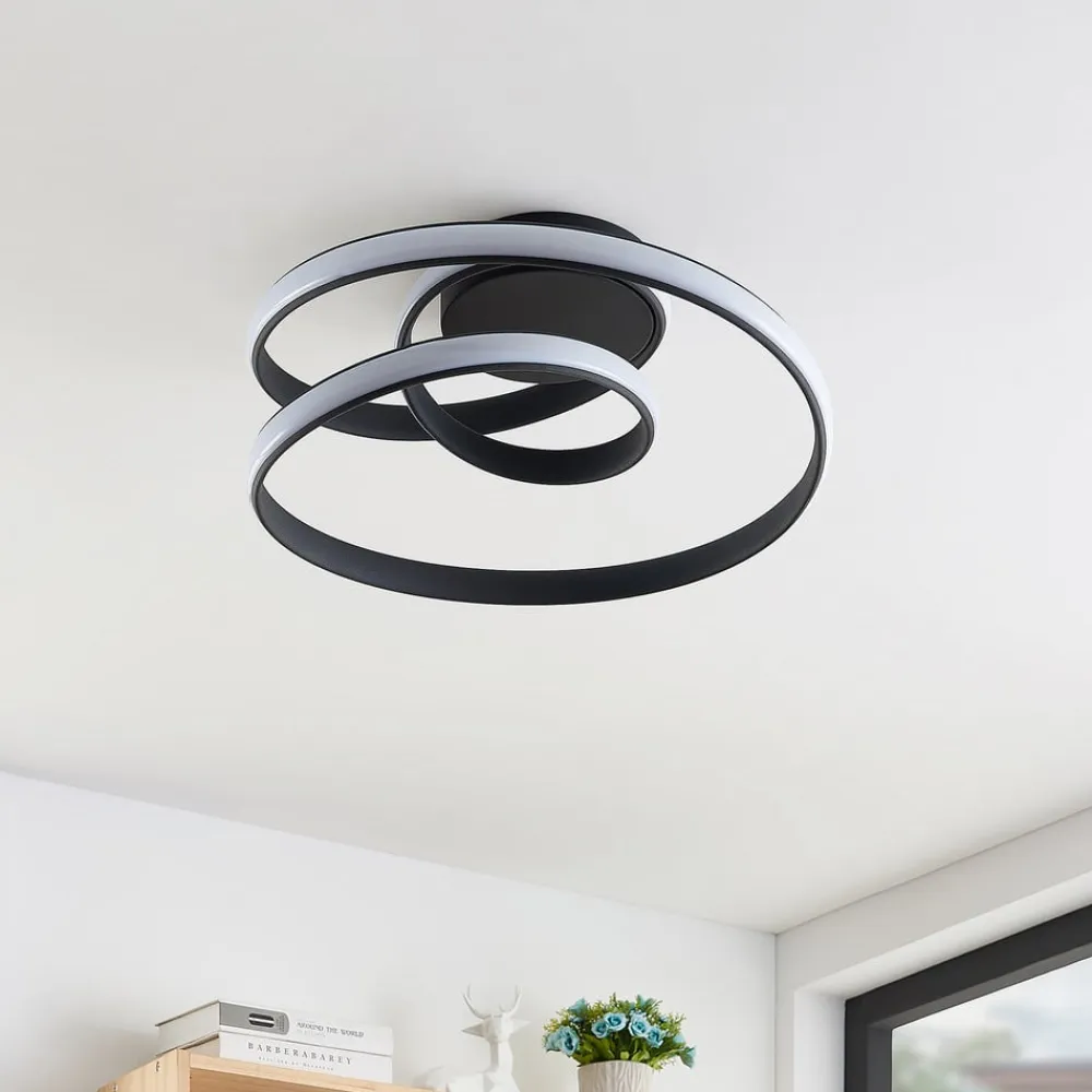 Lucande Loftlamper|Pendellamper>LED-loftlampe Sakina, sort, metal, Ø 48 cm