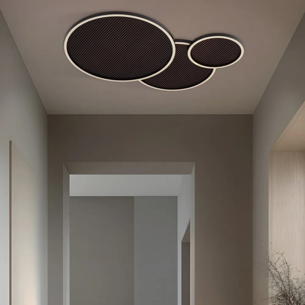 Lucande LED-loftslampe Orven, sort/træ, 80 cm, dæmpbar