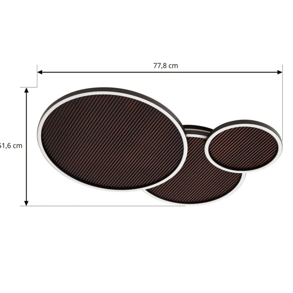 Lucande LED-loftslampe Orven, sort/træ, 80 cm, dæmpbar