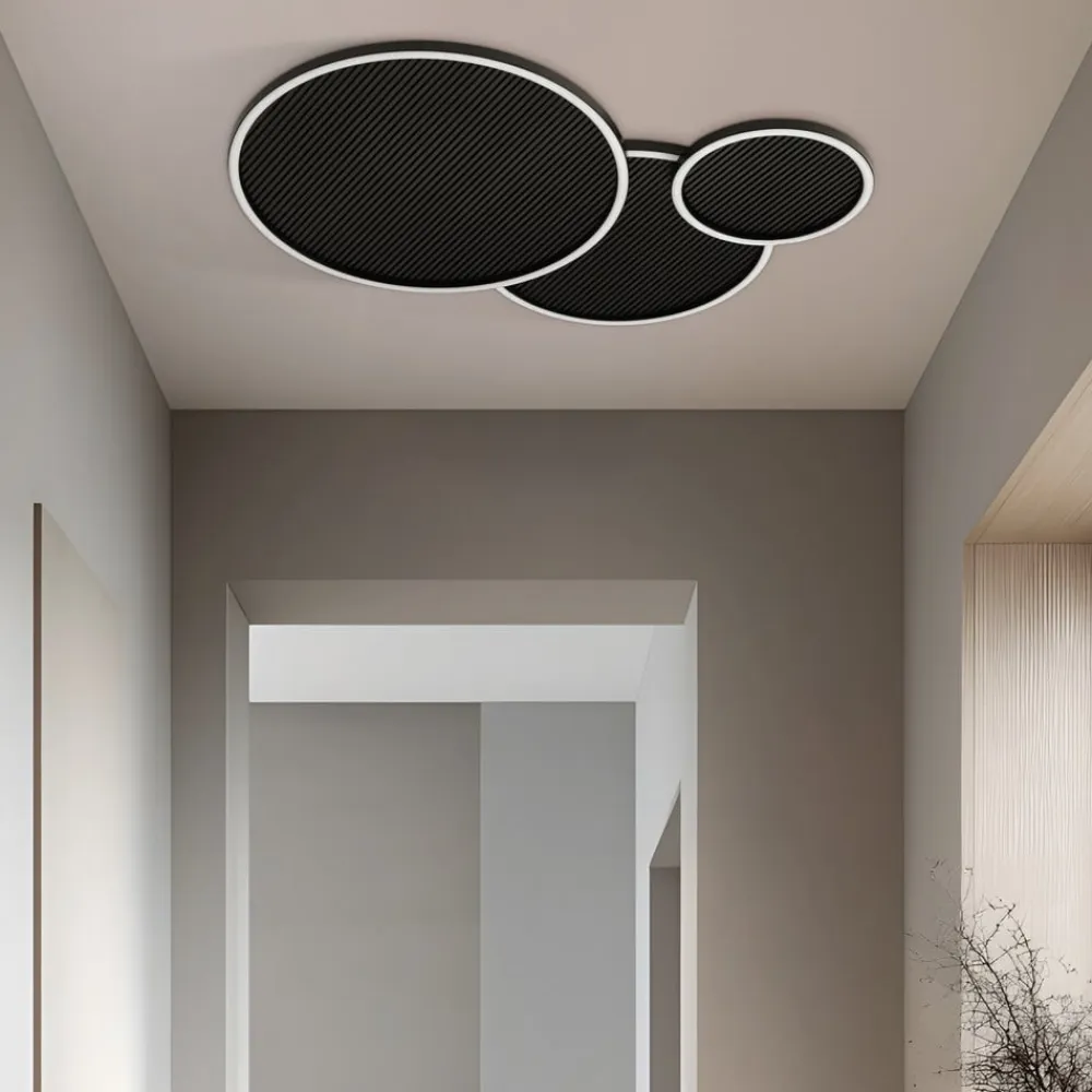 Lucande LED-loftslampe Orven, sort/træ, 80 cm, dæmpbar