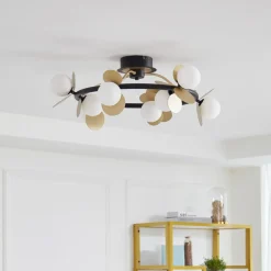 Lucande Gang|Loftlamper>LED-loftslampe Pallo, 9-lys, sort/guld, glas