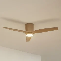 Lucande LED-loftventilator Sorin, beige, DC, støjsvag, IP44