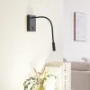 Lucande Væglamper|Væglamper>LED-læselampe Hetti, sort, metal, 14 cm høj