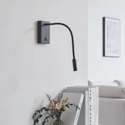 Lucande Væglamper|Væglamper>LED-læselampe Hetti, sort, metal, 14 cm høj