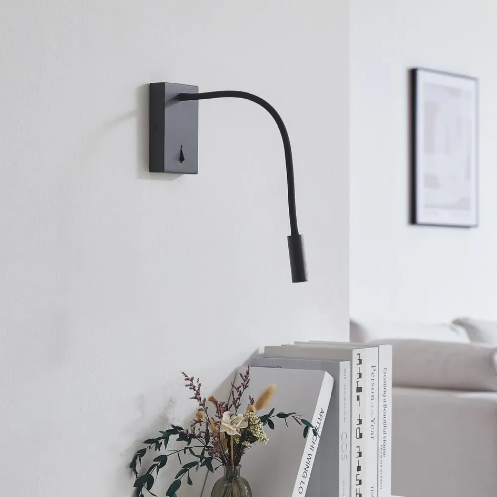 Lucande Væglamper|Væglamper>LED-læselampe Hetti, sort, metal, 14 cm høj