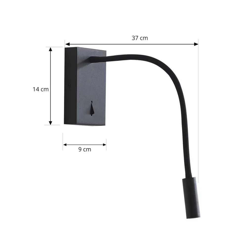 Lucande Væglamper|Væglamper>LED-læselampe Hetti, sort, metal, 14 cm høj