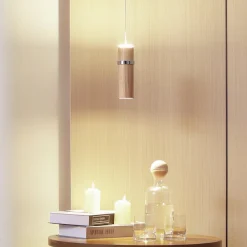 LED-pendel Nojus, træ, op/ned, Ø 6 cm^Lucande Discount
