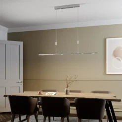 Lucande Arbejdsrum/Kontor|Pendellamper>LED-pendellampe Arnik, 140 cm, nikkelfarvet, dæmpbar