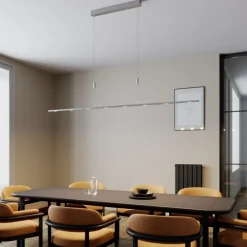 Lucande LED-pendellampe Arnik, 180 cm, nikkelfarvet, dæmpbar