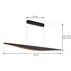 Lucande LED-pendellampe Clavit, sort, 140 cm, dæmpbar