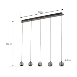 LED-pendellampe Hayley, sort, 5 lyskilder, aflang^Lucande Online