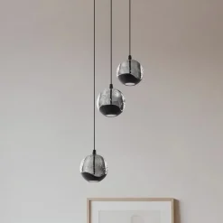 Lucande LED-pendellampe Hayley, sort, 3 lyskilder, glas