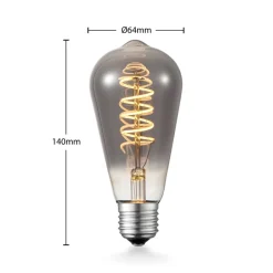 Lucande Dæmpbar Led-Pære|Filament Pære>LED-pære E27 ST64 4W smoke 1.800 K dæmpbar
