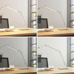 LED-skrivebordslampe Nicano, grå, metal, dæmpbar.^Lucande