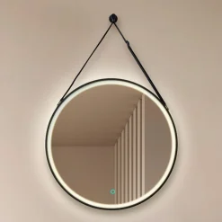 LED-spejl Lelin, Ø 45 cm, sort, aluminium, CCT^Lucande Hot