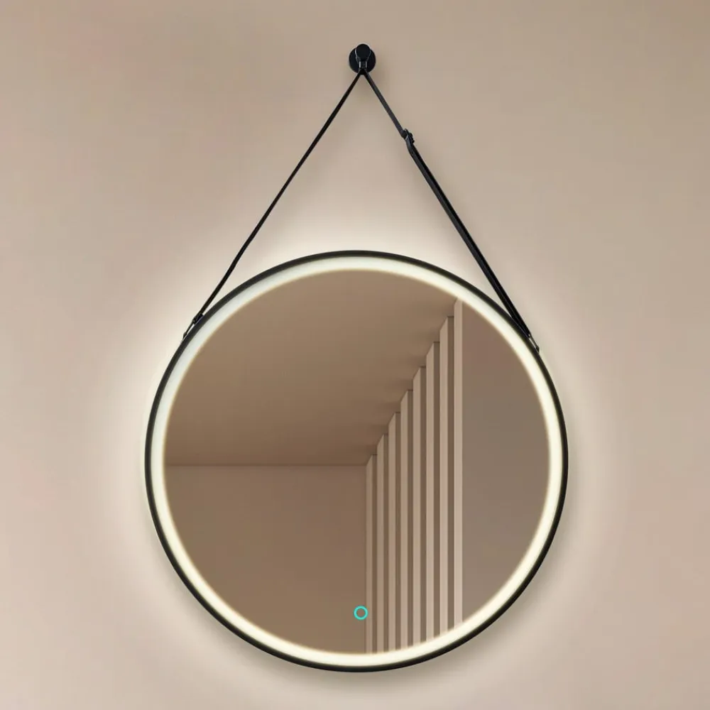 LED-spejl Lelin, Ø 45 cm, sort, aluminium, CCT^Lucande Hot