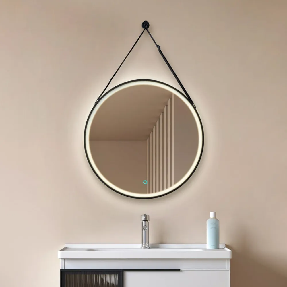 LED-spejl Lelin, Ø 45 cm, sort, aluminium, CCT^Lucande Hot