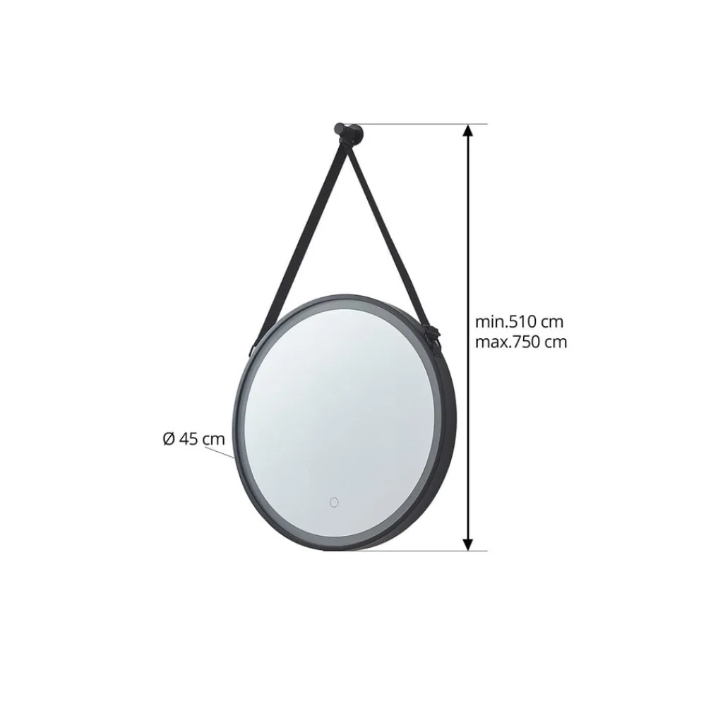 LED-spejl Lelin, Ø 45 cm, sort, aluminium, CCT^Lucande Hot