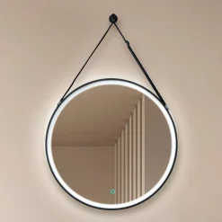 LED-spejl Lelin, Ø 60 cm, sort, aluminium, CCT^Lucande Clearance