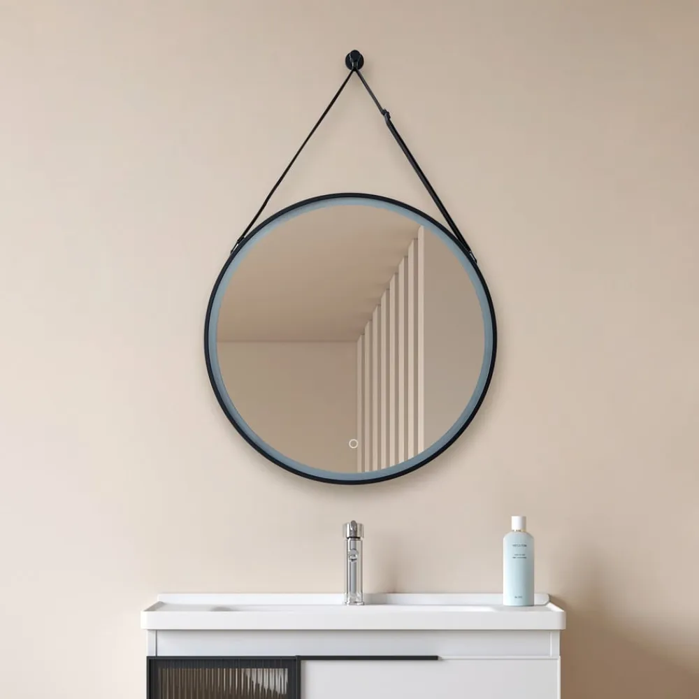 LED-spejl Lelin, Ø 60 cm, sort, aluminium, CCT^Lucande Clearance