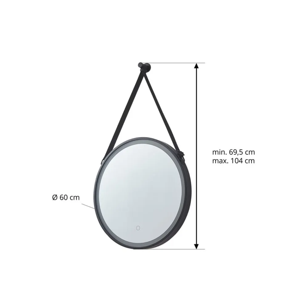 LED-spejl Lelin, Ø 60 cm, sort, aluminium, CCT^Lucande Clearance
