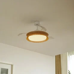 Lucande LED-ventilator Lineta, hvid, reb, Ø 103 cm, støjsvag