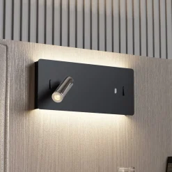 Lucande LED-væglampe Kimo, 32 cm, sort, aluminium, USB