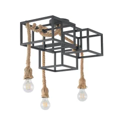 Lucande loftlampe Andrik, 44 cm, 3 lyskilder, hampereb, metal