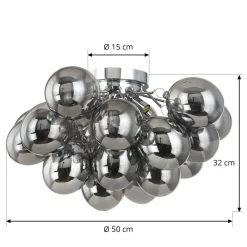 Lucande loftlampe Diborah, røggrå, glas, Ø 50 cm, G9