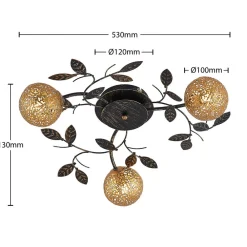 loftlampe Evory, Ø 53 cm, 3 lyskilder, sort/guld, G9^Lucande Clearance