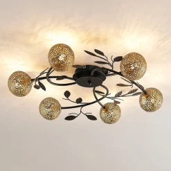 loftlampe Evory, Ø 69 cm, 6 lyskilder, sort/guld, G9^Lucande Discount