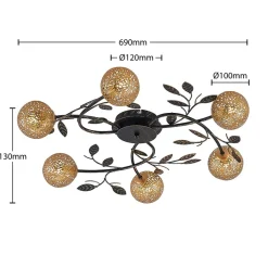 loftlampe Evory, Ø 69 cm, 6 lyskilder, sort/guld, G9^Lucande Discount