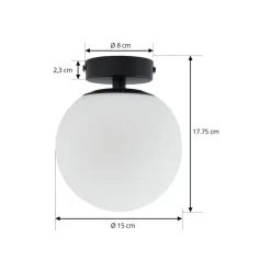loftslampe Bidolo, sort, glas, Ø 15 cm, IP44^Lucande Discount