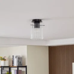 Lucande Loftlamper>loftslampe Eirian, 1-lys, sort, glas, E27