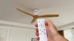 Lucande loftventilator Vindur, hvid/træ, DC, støjsvag