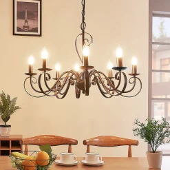 Lucande Gang|Lysekroner>lysekrone Caleb, 8 lyskilder, rustfarvet, metal, E14