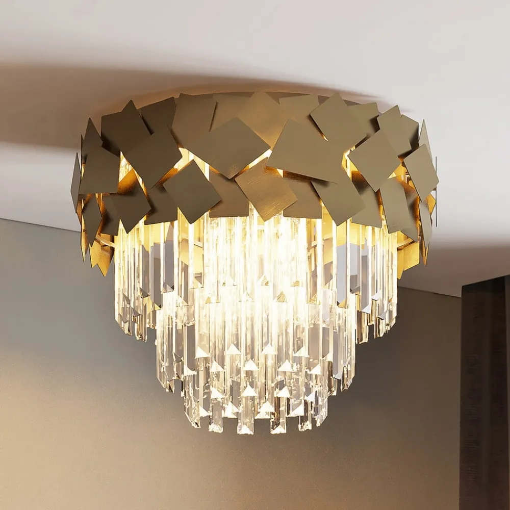 Miraia loftlampe i krystal, guld^Lucande Hot