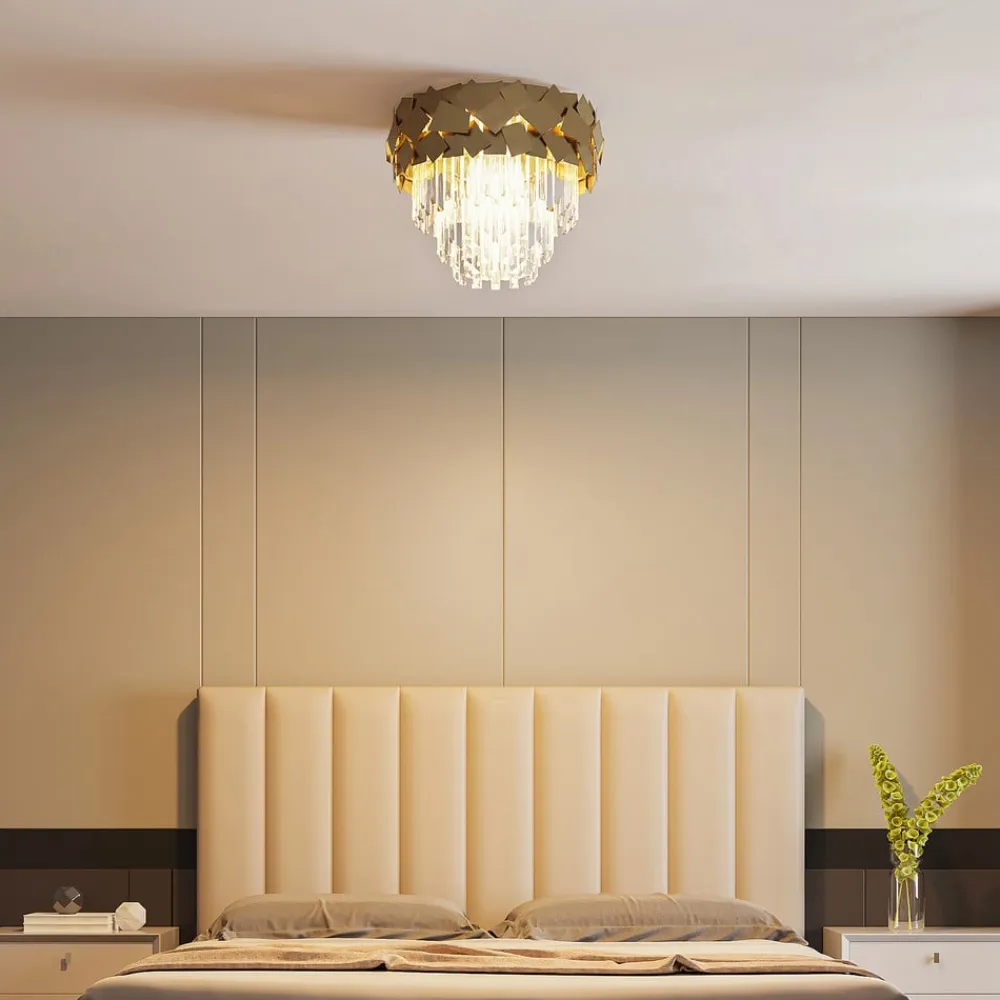 Miraia loftlampe i krystal, guld^Lucande Hot