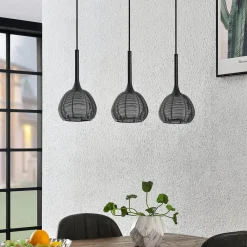 Lucande Tetira hængelampe, 3 lyskilder, lang, sort