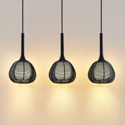 Lucande Tetira hængelampe, 3 lyskilder, lang, sort
