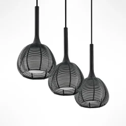 Lucande Tetira hængelampe, 3 lyskilder, lang, sort