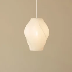 Lucande Tovina hængelampe, tekstil, hvid, Ø35cm