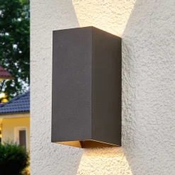 Lucande Væglamper>udendørs LED-væglampe Mikka, 17 cm, antracit, 2 lyskilder.